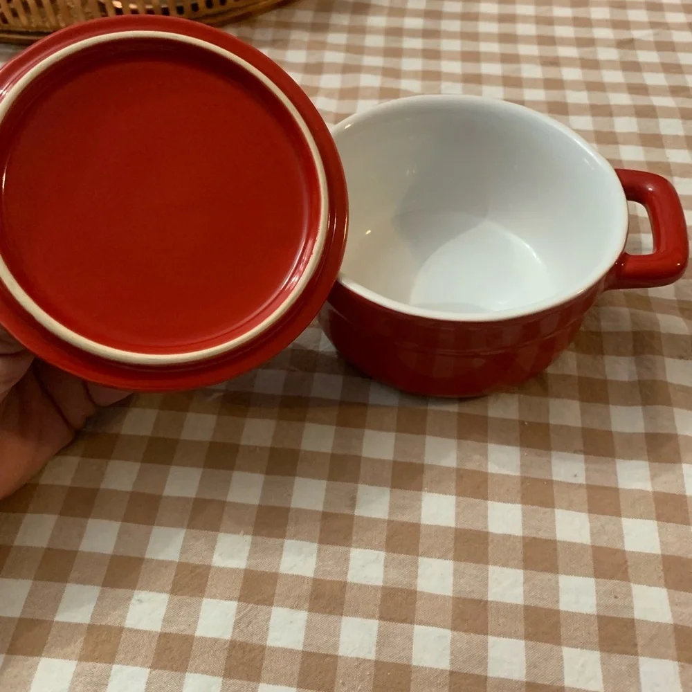 Elegant Red Ceramic Cookware with Lid very small